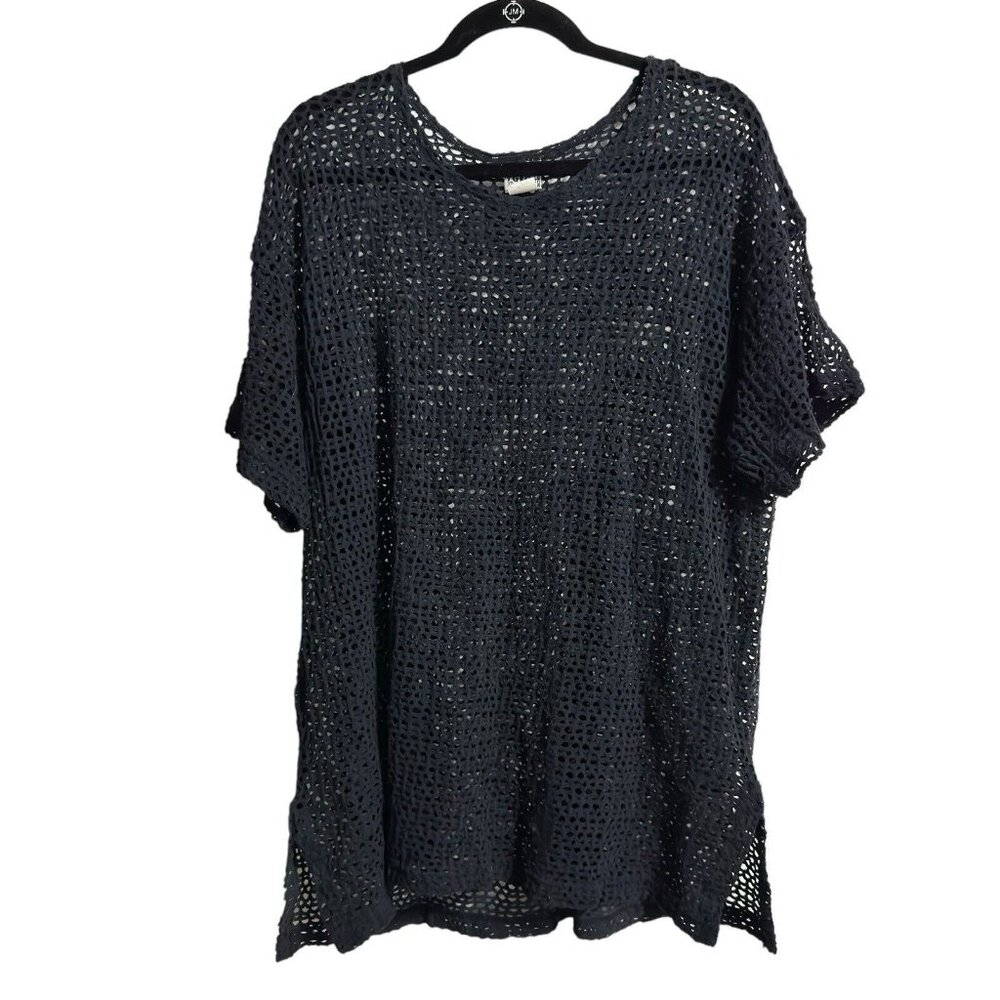 In Gear Knitted Crochet Mesh Navy Blue Tunic Cover Up Granny